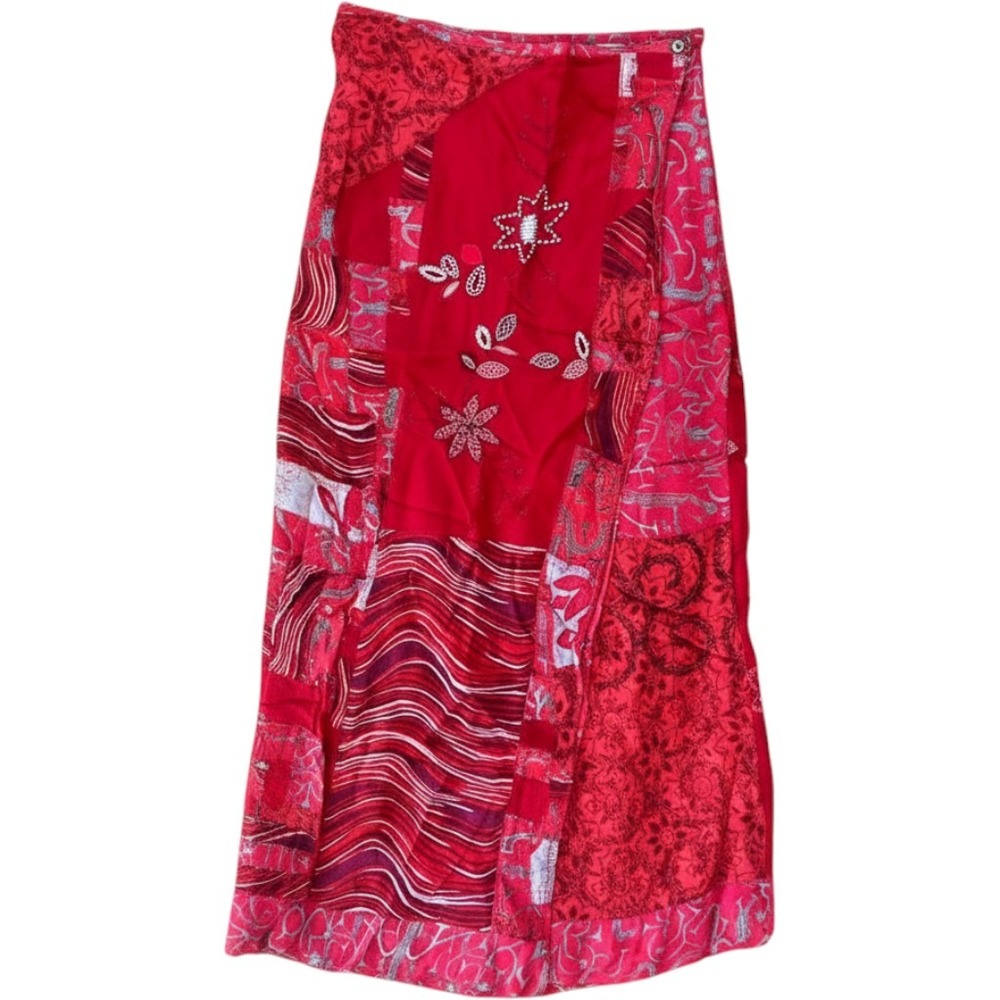 Vintage 90s Y2K Chicos Maxi Patchwork Wrap Skirt S Embroidered Fairy Grunge